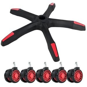 Gaming Chair Base Replacement – Heavy-Duty Nylon Wheel Base with 5 Casters (Red)