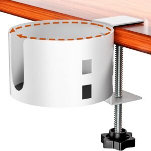 Upgraded Large Desk Cup Holder Clamp – Anti-Spill, 5 Adjustable Directions, Metal Construction